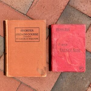 2 Vintage Learning French Books Language Course Primer Antique Squair Tome